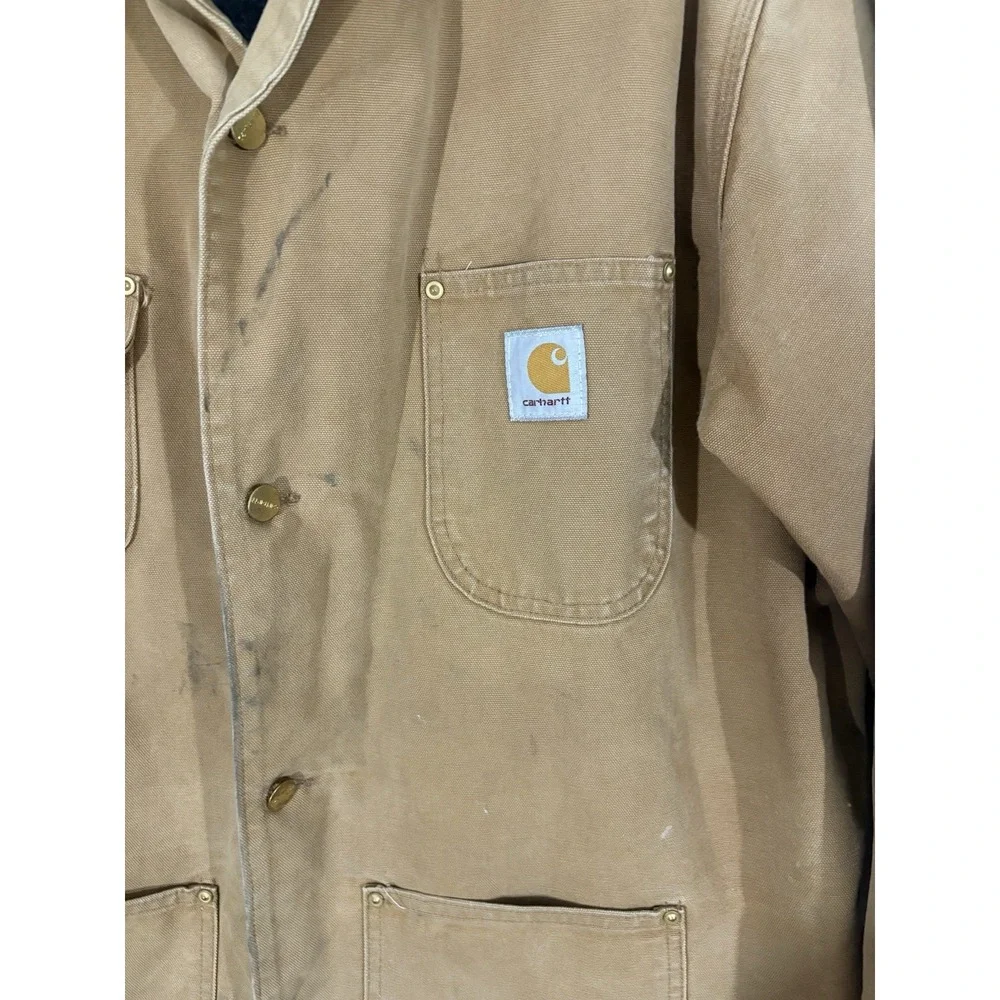 Vintage 80s Carhartt 6BLCT Brown Duck Button Front Blanket Lined Coat Sz 48 Tall